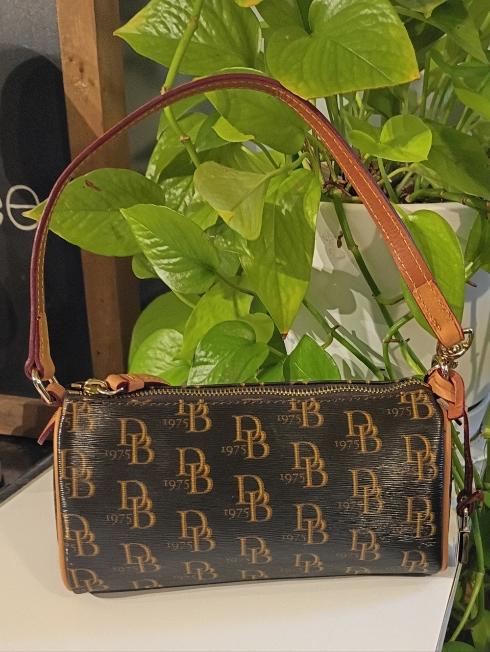 DB Monogram Barrel Shoulder Bag in Brown